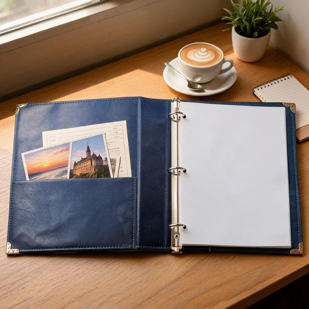 2 Pack Blue Vintage PU Smooth Texture, 3-Hole Ring Binder , Durable Retro Elegant Professional Office School Business Three-Ring Binder