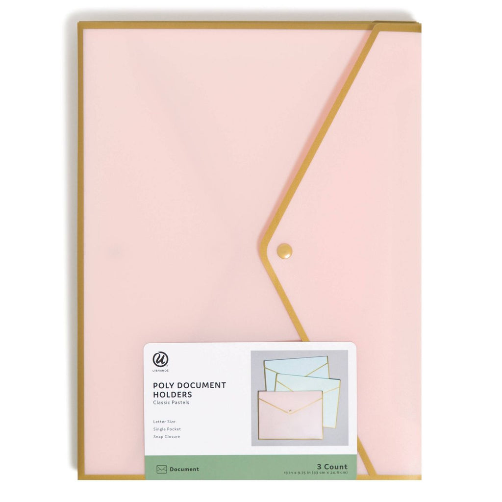 U Brands 3ct Poly Document Holders with Snap Cover Pastels: Office Supplies File Organizer & Document Sorter