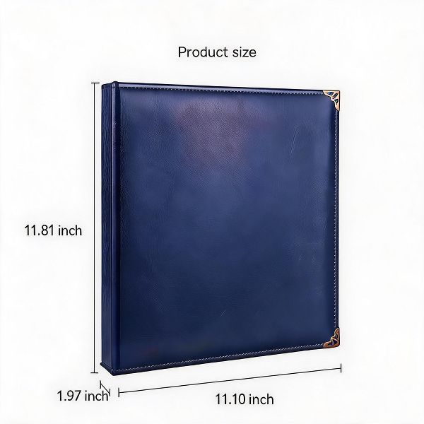 2 Pack Blue Vintage PU Smooth Texture, 3-Hole Ring Binder , Durable Retro Elegant Professional Office School Business Three-Ring Binder