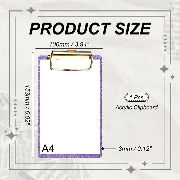 Unique Bargains Glitter Design Office Supplies Acrylic Clipboards 6.02 x 3.94 Inch Black 1 Pc