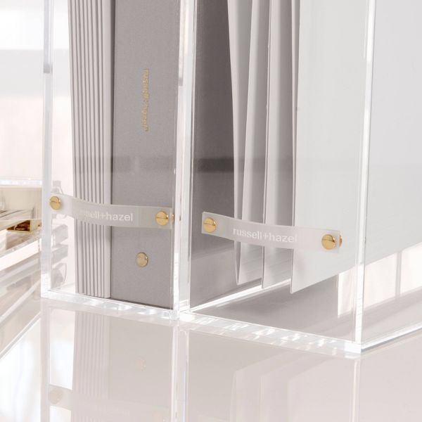 RUSSELL + HAZEL Acrylic File Box: Clear Desk Organizer, Office Supplies, 10" H x 12.75" D x 12.25" W, Acrylic File Holder