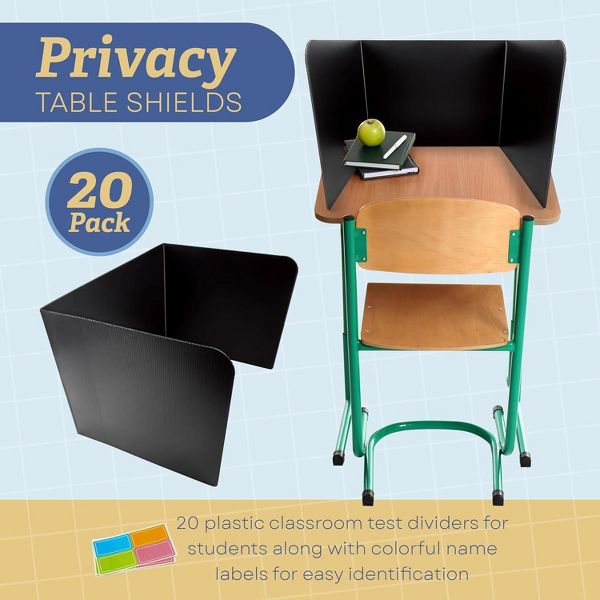 4E's Novelty 20pcs Black Plastic Desk Dividers – Privacy Folders for Students & Teachers, Must-Have Classroom Supplies