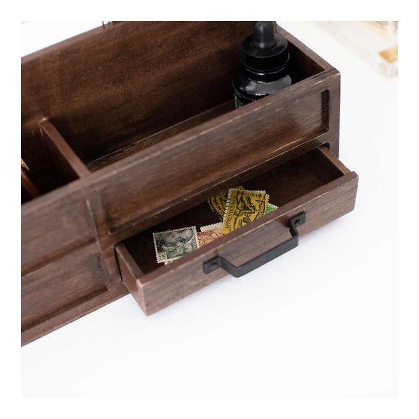 Blu Monaco Brown Wood Mail Organizer with Drawer & Pen Holder - Desk Organizer for Bills, Storage, Countertop & Kitchen