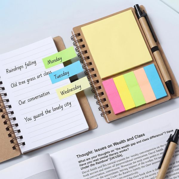 20 Pcs Spiral Notebooks with Sticky Notes & Pens, Kraft Cover Lined Journals with Colored Index Tabs for Office, School & Travel