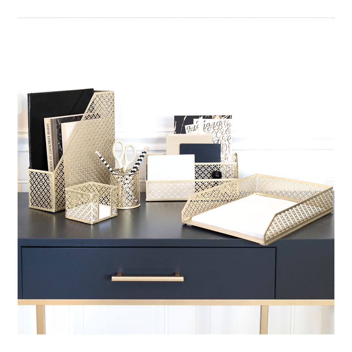 Blu Monaco 5 Piece Dark Teal Desk Organizer Set - Desk Organizers and Accessories for Women - Teal Desk Accessories - Desktop Organization