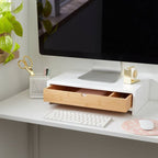 White Monitor Stand with Drawer - Brightroom™: Desk Organizer, Office Supplies, Bamboo & Steel, Monitor Riser