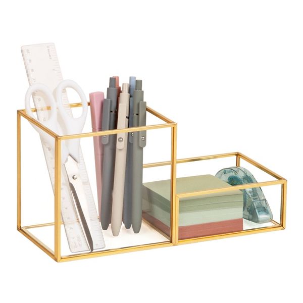 Mind Reader Glass/Copper Desk Organization Set Gold