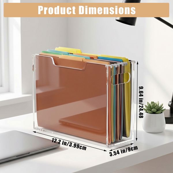 File Organizer Box for Letter Size Hanging Folders, Acrylic Desk File Holder with Portable Handle, Clear Narrow Size Envelope File for Office