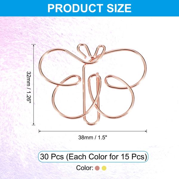 Unique Bargains Home Office Supplies Metal Cute Butterfly Shape Durable Paper Clip 30 Pcs Gold