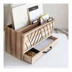 Blu Monaco Grey Desktop Mail Organizer – Three-Tiered with Gold Label Holders and Drawer