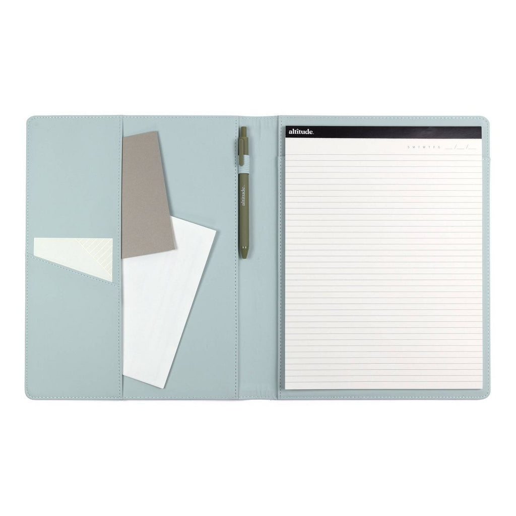Altitude Padfolio 10"x12.5" Vegan Leather Seafoam Blue Debossed Arch