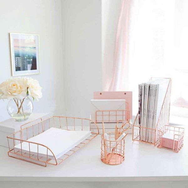 Blu Monaco Monte Rose Gold Wire Desk Organizer Set