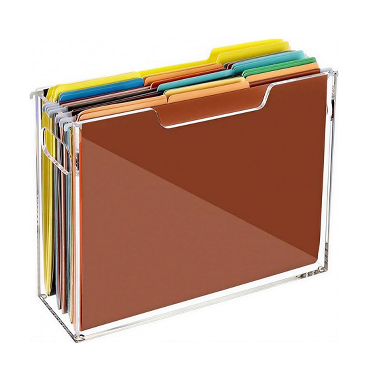 File Organizer Box for Letter Size Hanging Folders, Acrylic Desk File Holder with Portable Handle, Clear Narrow Size Envelope File for Office