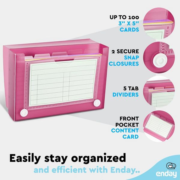 3" X 5" Index Card Case Holds 100 Cards Includes Business Card/Index Holder and 5 Tab Dividers Comes in Assorted Colors - 4-Pack Multicolor