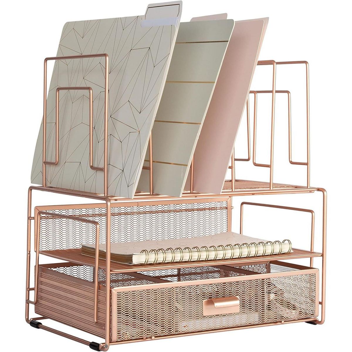 Blu Monaco Gold Desk Organizer - Cute File Holder for Desk & Drawer Storage for Office Supplies, Paper, Devices & Folders