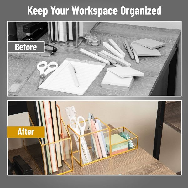 Mind Reader Glass/Copper Desk Organization Set Gold