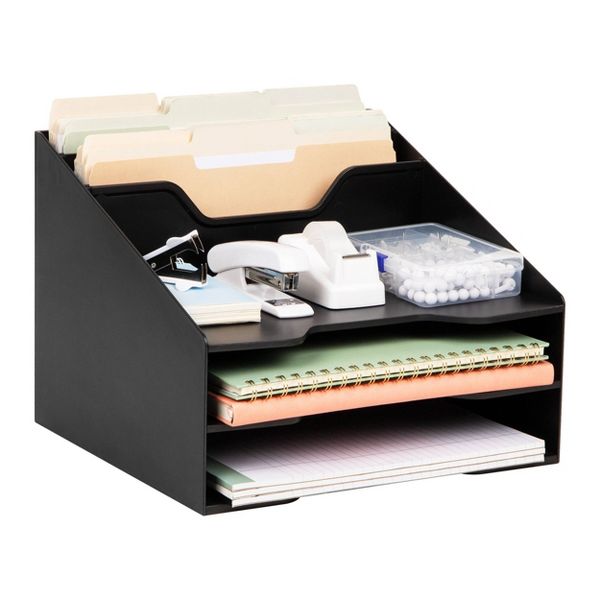 Mind Reader 3-Tier Plastic Desk Organization Set Black