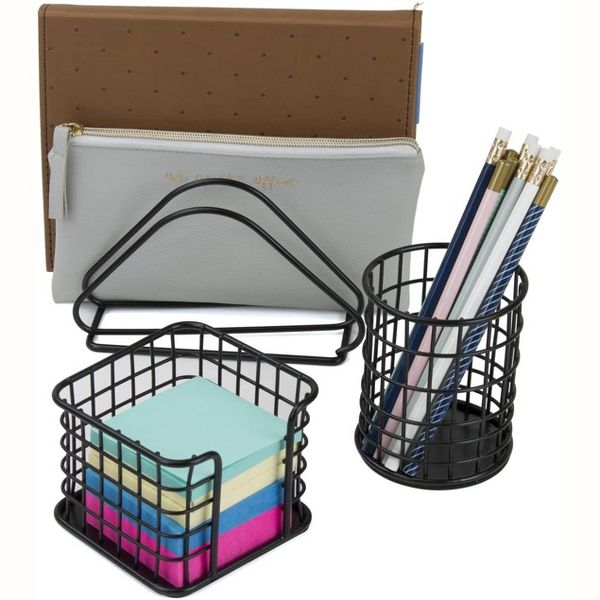 Sorbus Wire Metal 5 in 1 Desk Organizer Set - for Papers, Files, Writing Tools, and More (Black)
