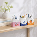 Ceramic Juice and Milk Carton Pencil Cups for Desk Organizer - Small Office Storage Destop Organizer for Workspace Decor - Set of 3, 4", Pink & Orange