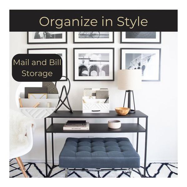 Blu Monaco Black Mail Organizer with Drawer and Gold Handle - Desktop Mail Holder and Office Supplies Storage