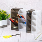 Unique Bargains Office Home Supplies 4 Compartments Desk Organizer Pen Holder 3 Pcs Clear Black