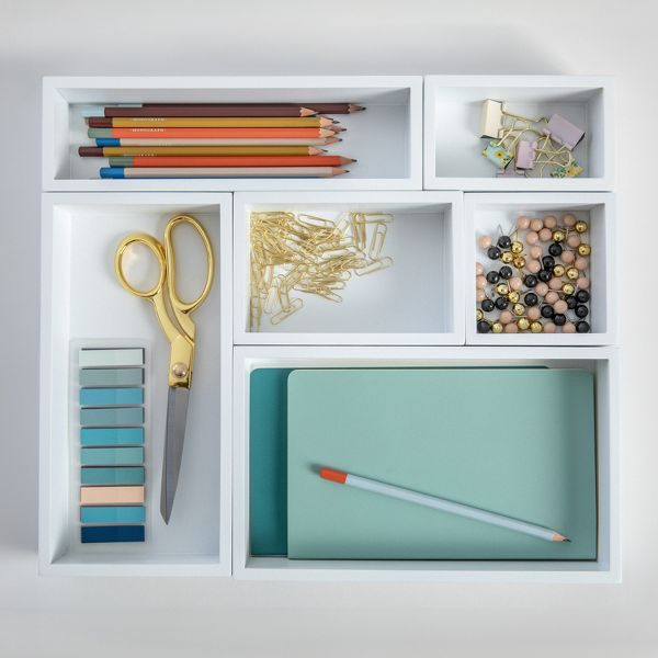 Martha Stewart Enzo 6 Piece Wooden Desk Drawer Organizer Set in Light Natural