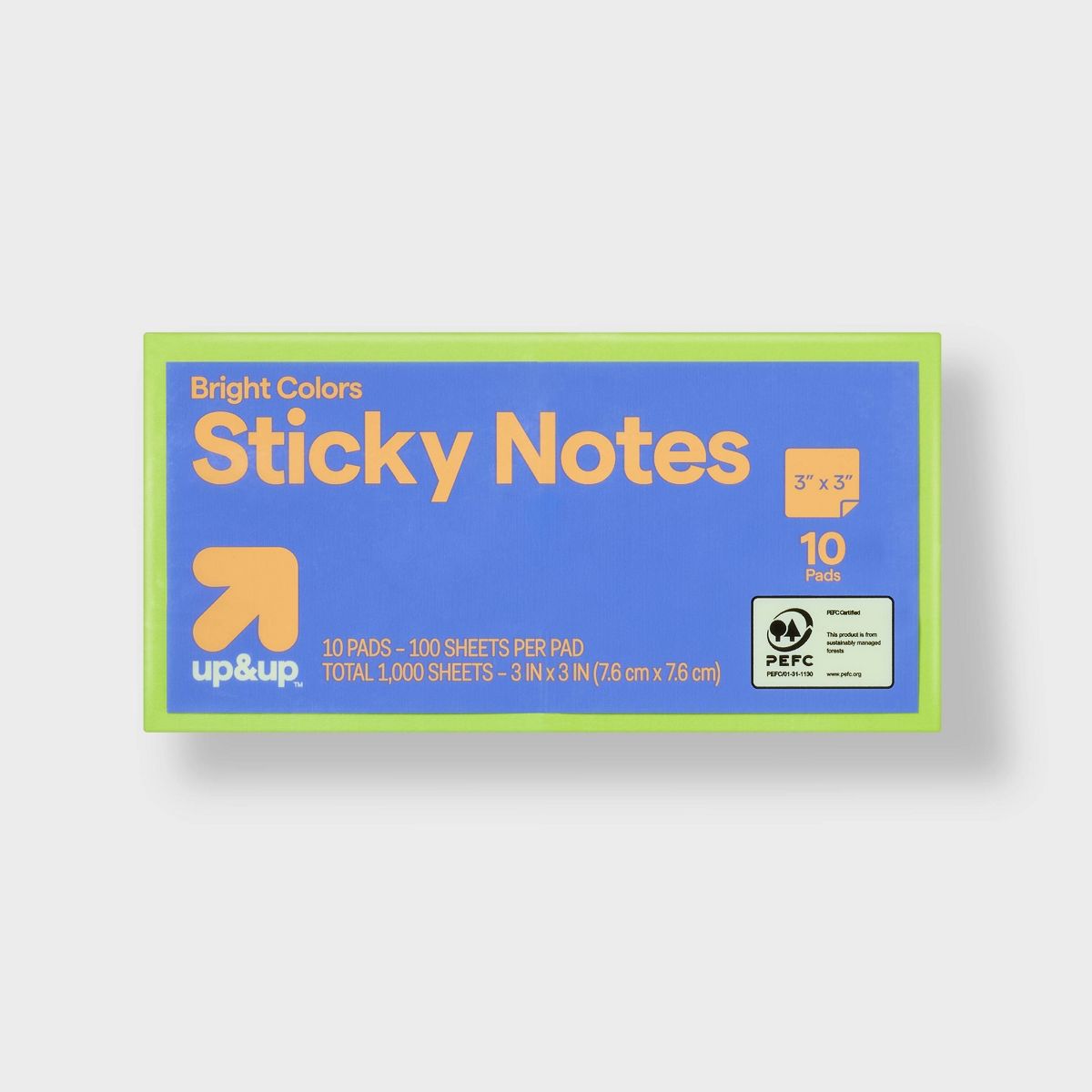 Sticky Notes 10pk 100ct per Pack - up&up™: 3x3 Inch Multicolor, Uncoated Paper, Office Supplies, Glue Binding