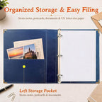 2 Pack Blue Vintage PU Smooth Texture, 3-Hole Ring Binder , Durable Retro Elegant Professional Office School Business Three-Ring Binder