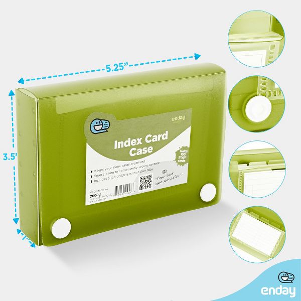 3" X 5" Index Card Case Holds 100 Cards Includes Business Card/Index Holder and 5 Tab Dividers Comes in Assorted Colors - 4-Pack Multicolor