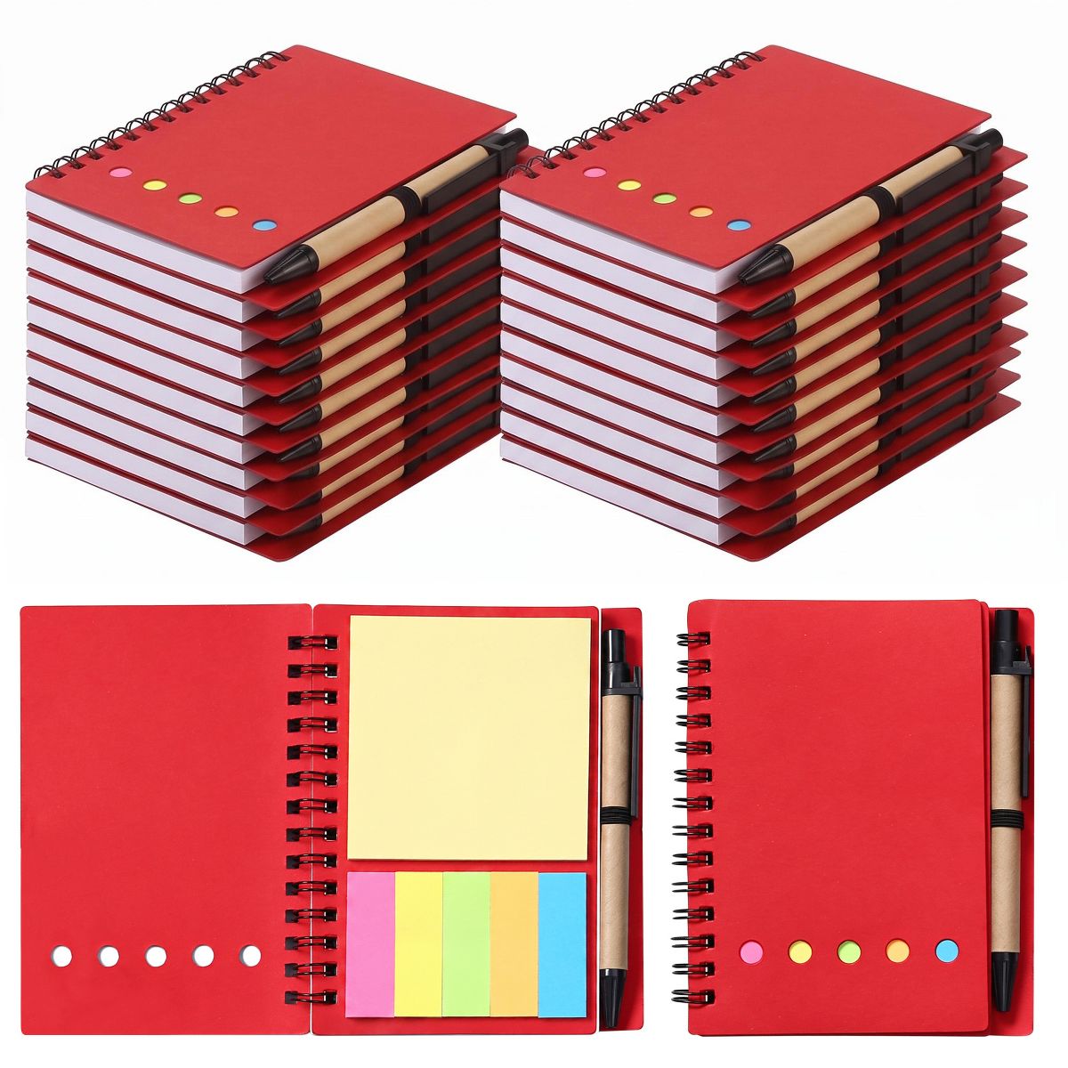 20 Pcs Spiral Notebooks with Sticky Notes & Pens, Kraft Cover Lined Journals with Colored Index Tabs for Office, School & Travel