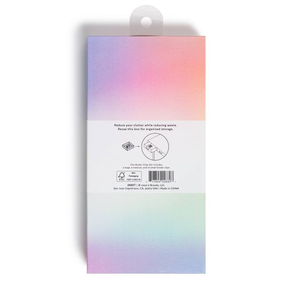 U Brands 25ct Assorted Size Binder Clips Bright and Happy: Steel Office Supplies, Multicolor, Clips & Fasteners