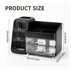 Large Capacity Desk Organizer with 2 Clear Drawers & Pen Holder, 35cm Black Desktop Storage Rack for Office, School & Home Supplies