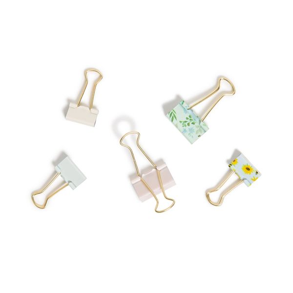 U Brands 24ct Binder Clips Vintage Sunflower: Steel Office Supplies, Small Multicolor Clips, Fasteners, 3.42" Width