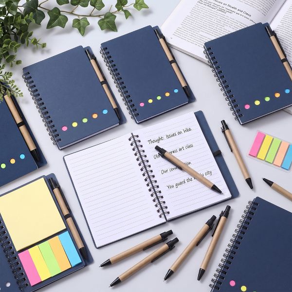 20 Pcs Spiral Notebooks with Sticky Notes & Pens, Kraft Cover Lined Journals with Colored Index Tabs for Office, School & Travel