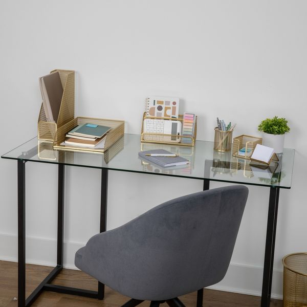 Martha Stewart Premium 6 Piece Mesh Metal Desktop Office Supplies Organizer Set in Gold
