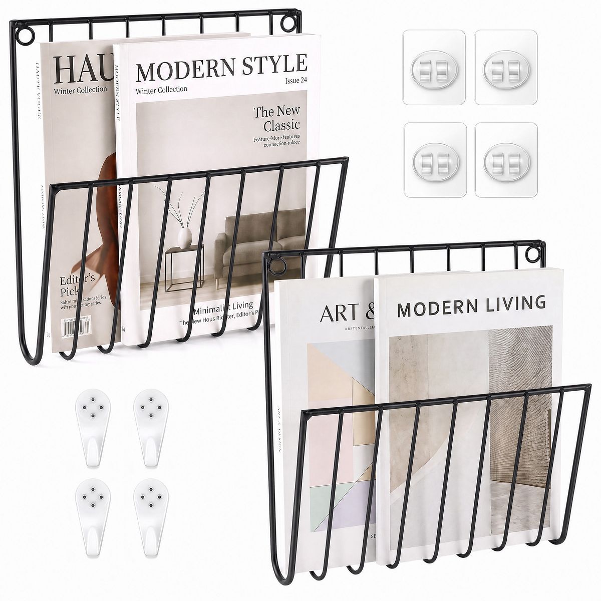 Wall‑Mounted Metal Magazine Holder, 2‑Pack Wire File Organizer for Books & Documents