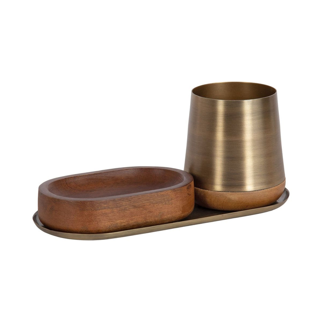 Kate and Laurel Koni 3 Piece Organization Set Walnut Brown 3 Piece