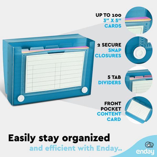 3" X 5" Index Card Case Holds 100 Cards Includes Business Card/Index Holder and 5 Tab Dividers Comes in Blue