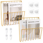 Wall‑Mounted Metal Magazine Holder, 2‑Pack Wire File Organizer for Books & Documents