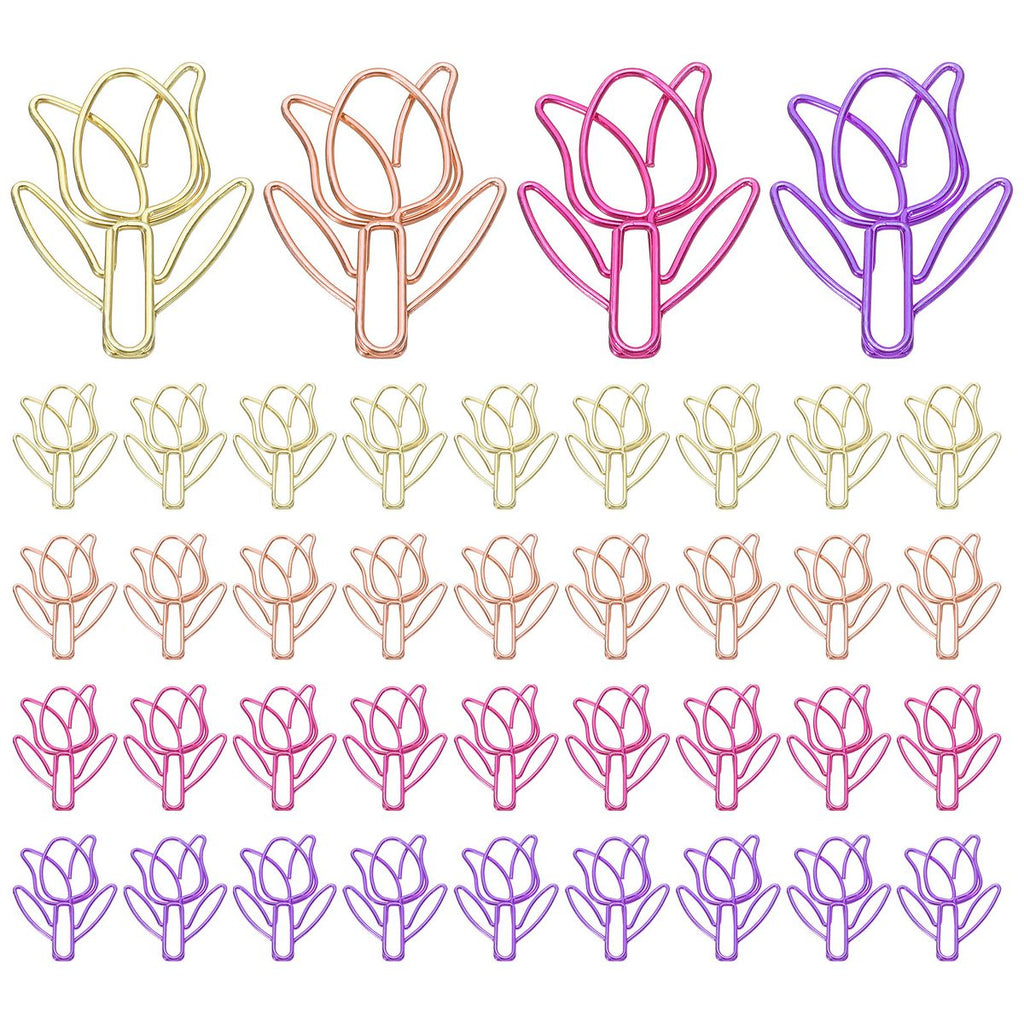 Unique Bargains Metal Tulip Shape Cute Bookmarks Paper Clip for Fun Office Supplies 40 Pcs Multicolored