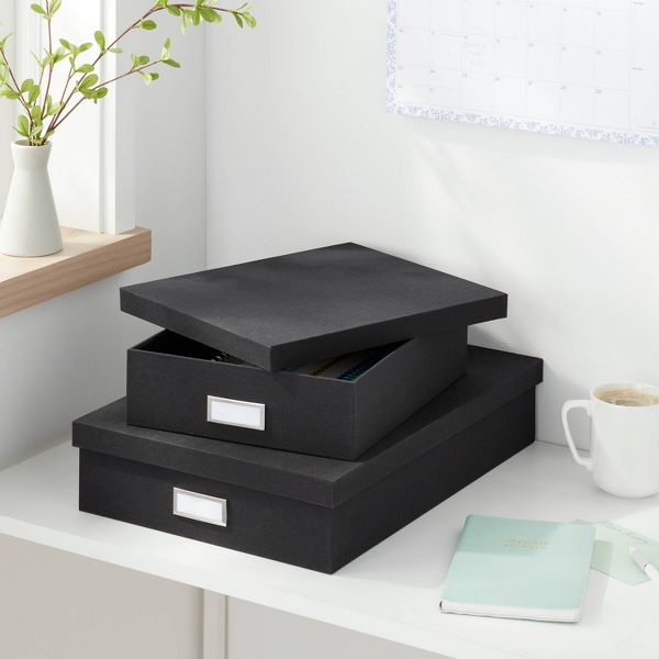 Canvas Desk Storage Box Set of 2 Black - Brightroom™: Office Organization, Polyester Canvas, Desk Organizers, 18"x12.5"x3.75"
