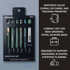 Altitude 6pk Essential Writing Kit with Pens, Mechanical Pencils, and Highlighter- Dark Sage