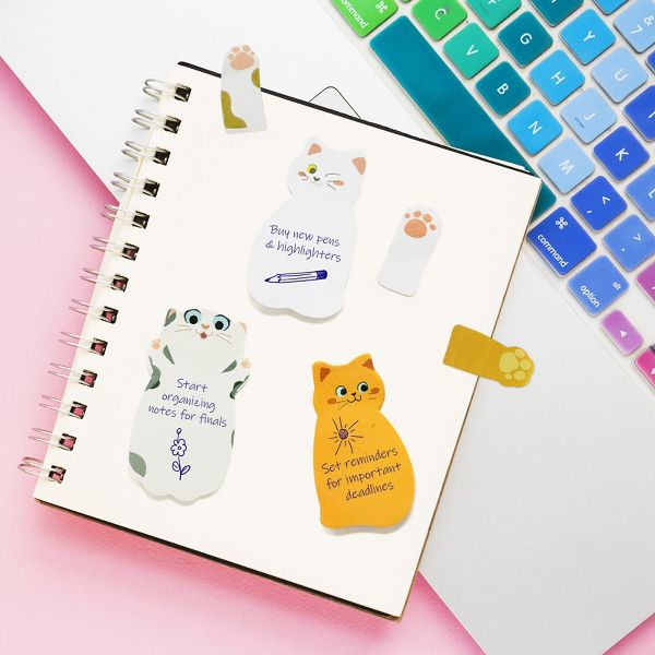 Wrapables Sticky Notes Set, Memo Notepads, Book Tabs, Page Markers, Sticky Notes, Home and Office Supplies (300 Sheets Total), Cats
