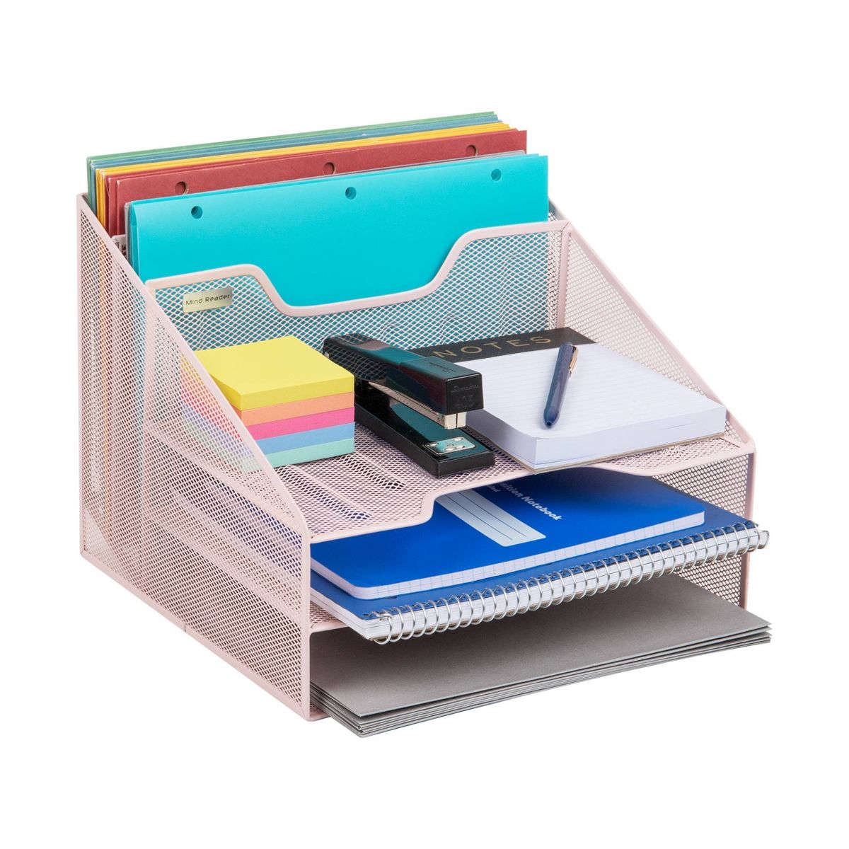 5 Compartment Mesh File Organizer Black - Mind Reader: Metal Desktop Shelving, Office Supplies, Desk File Organizer