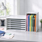 6 Layers Paper Storage Rack, PVC Desktop File Organizer Shelf with Wooden Bookshelf Design, Durable Multi-Layer Document Holder for Office 2 Pack