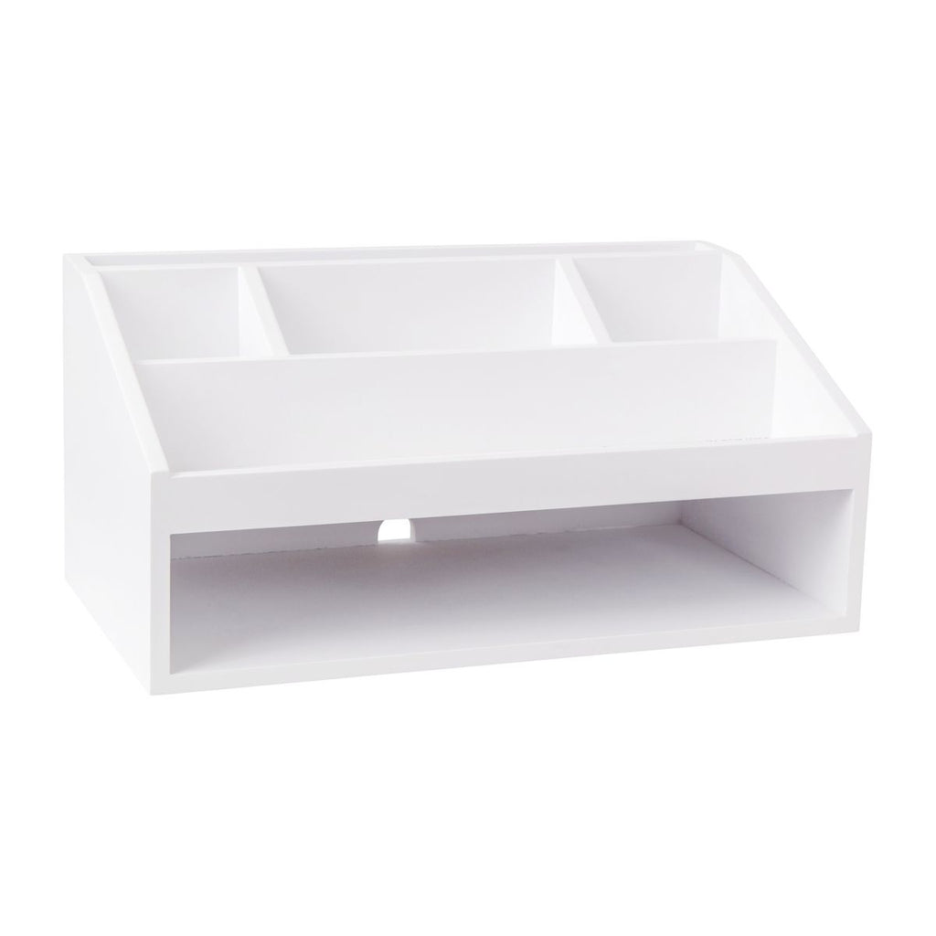 Martha Stewart Weston Wooden Desktop Organizer with Open Lower Storage Compartment, Engineered Wood Multipurpose Storage Caddy, White