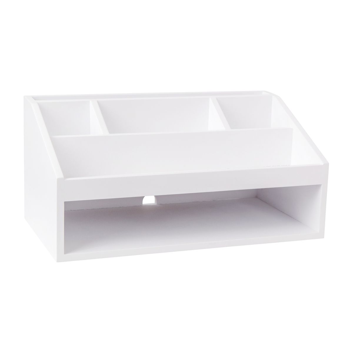 Martha Stewart Weston Wooden Desktop Organizer with Open Lower Storage Compartment, Engineered Wood Multipurpose Storage Caddy, White