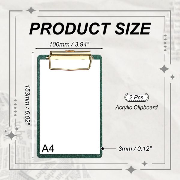 Unique Bargains Glitter Design Office Supplies Acrylic Clipboards 6.02 x 3.94 Inch Black 1 Pc