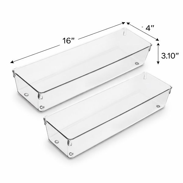Sorbus 2 Pack Clear Long Drawer Organizers - for Office Supplies, Cosmetics, Accesories & More,
