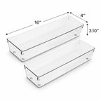 Sorbus 2 Pack Clear Long Drawer Organizers - for Office Supplies, Cosmetics, Accesories & More,